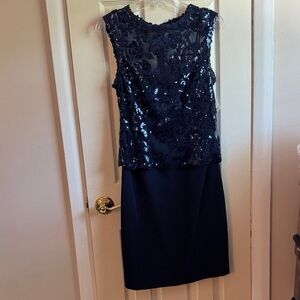 Tahari Midnight Blue Lace Sequin Mini Dress